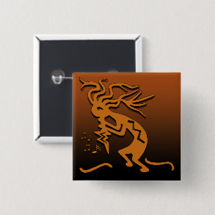 Left Facing Kokopelli Musician and MerryMaker 15 Cm Square Badge