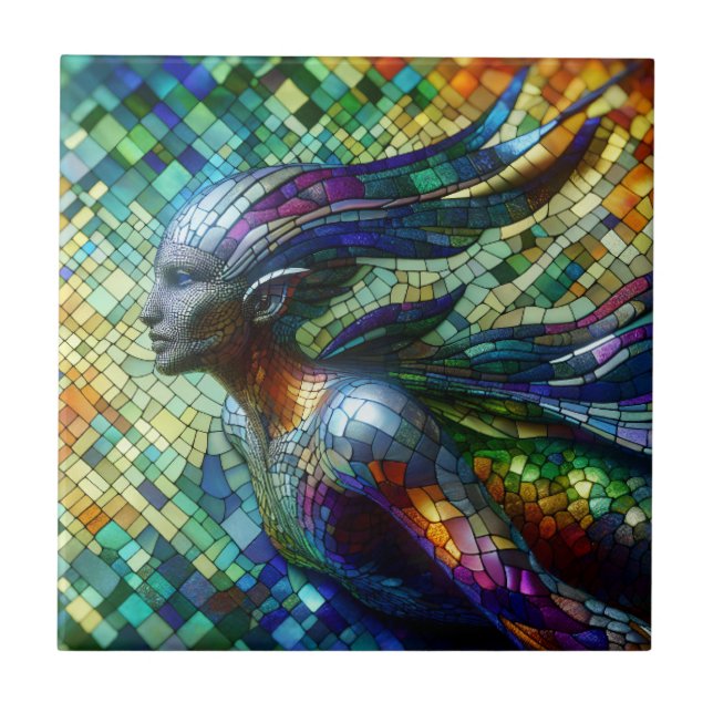 Left Facing Mosaic Mermaid Ceramic Tile (Front)