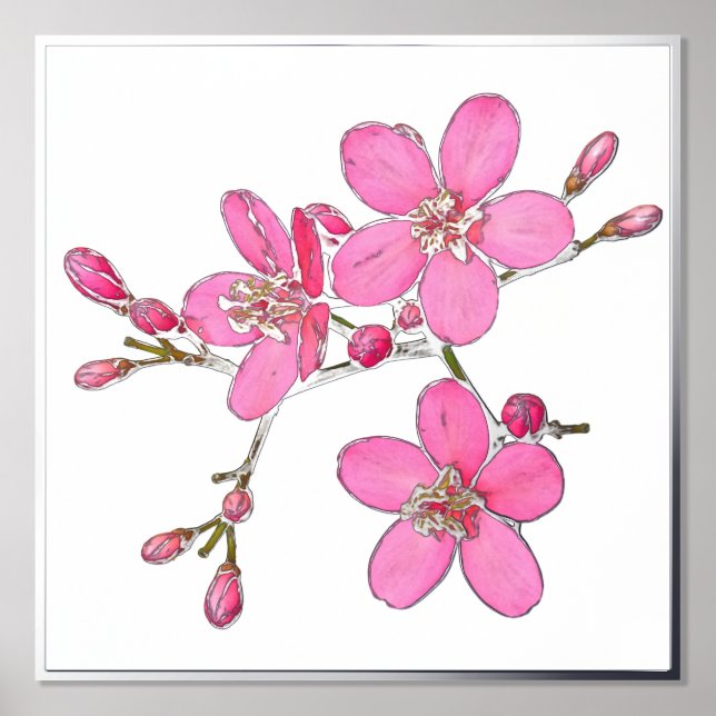 Left Foil Accent Pink Spring Blossoms Print Poster (Front)