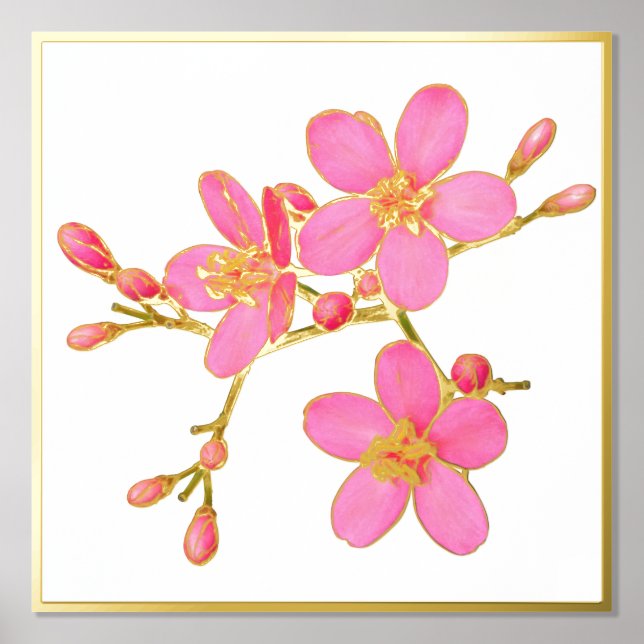 Left Foil Accent Pink Spring Blossoms Print Poster (Front)