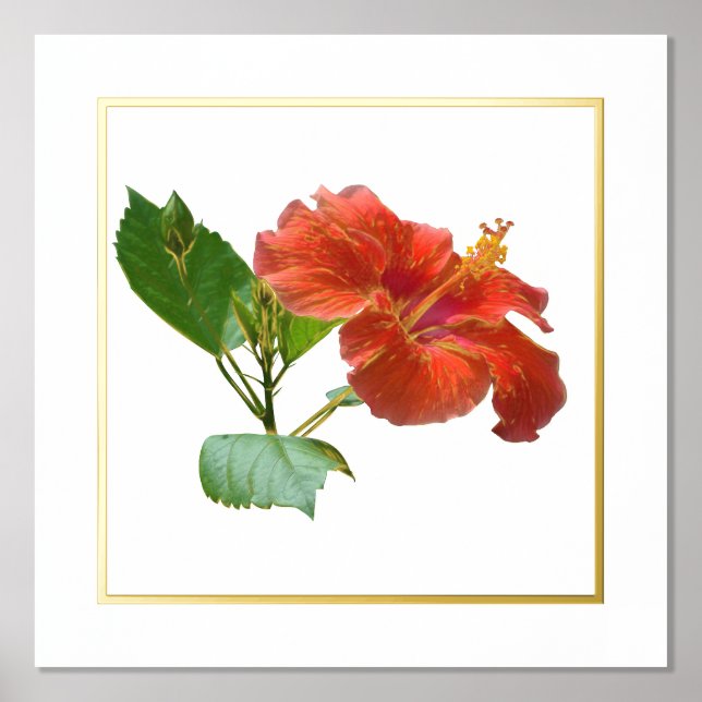 Left Foil Accent Red Hibiscus Flower Print (Front)