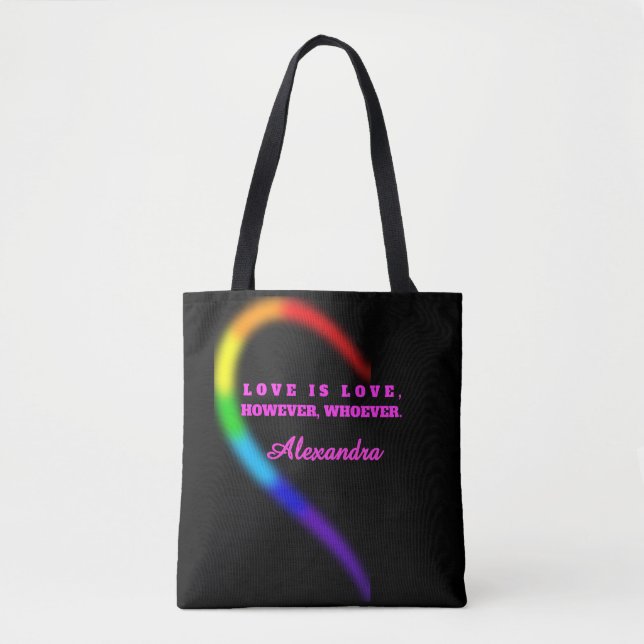 Left Half Matching Couple Pride Heart Custom Name  Tote Bag (Front)
