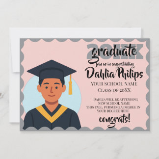 Left Half Photo Wavy Border Graduation Announcement