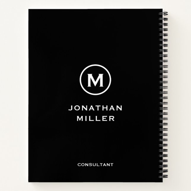 Left-Handed Black White Monogram Initial Notebook (Back)