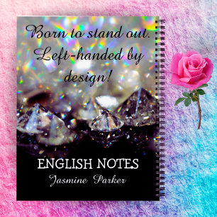 Left-Handed Diamond Custom Name Black School Gear Notebook