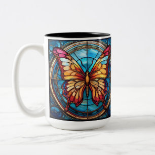 Left handed Drinkers Stained Glass Butterfly Two-Tone Coffee Mug