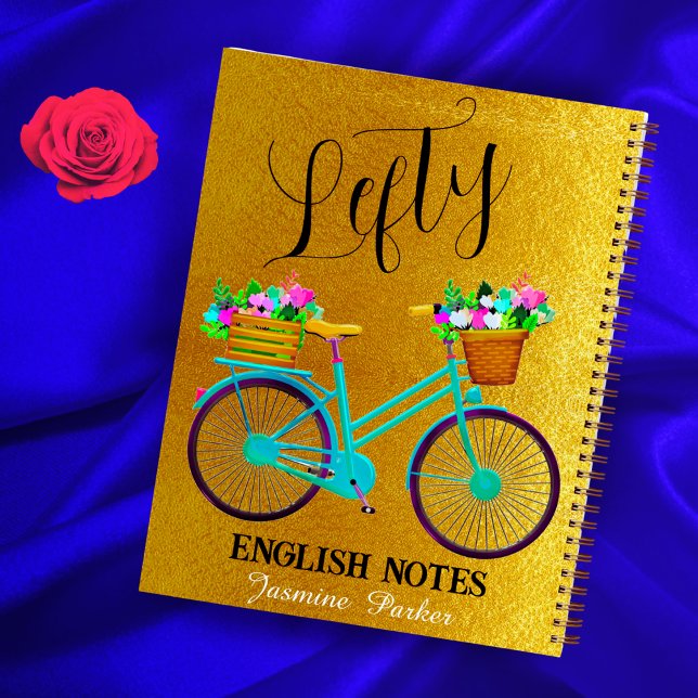 Left-Handed Gold Glitter Floral Bicycle Cute Girls Notebook (Creator Uploaded)