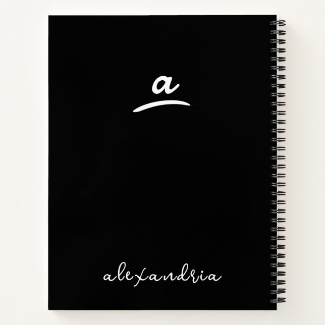 Left-Handed Modern Monogram Black Spiral Notebook (Back)