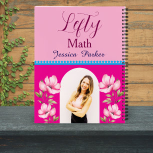 Left-Handed Pink Math Floral Name School Supply Notebook