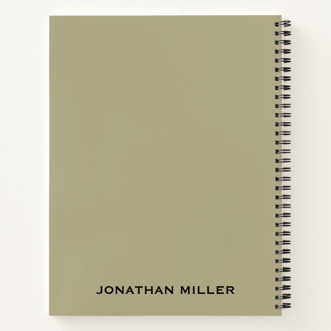 Left-Handed Sage Green and Black Personalised Name Notebook (Back)