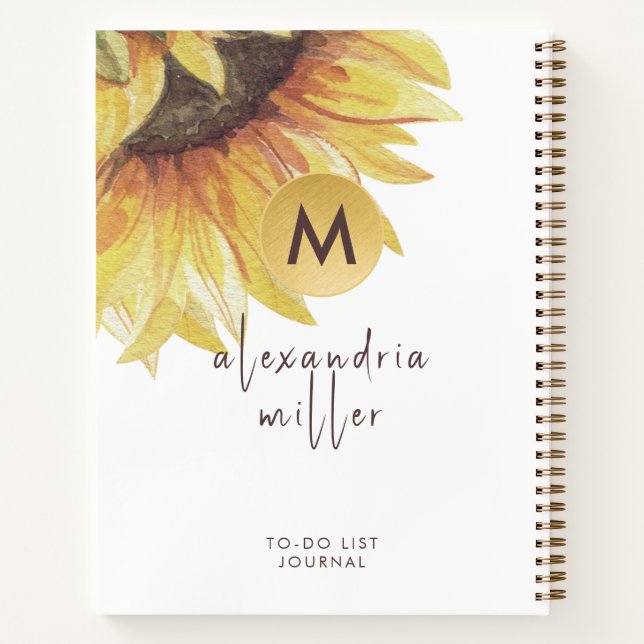 Left-Handed Sunflower Monogram To-Do List Journal (Back)