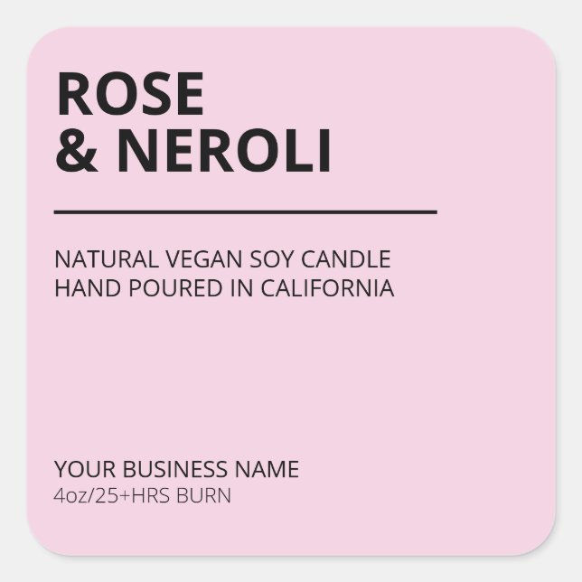Left Margin Text Pink Soy Wax Candle Labels (Front)
