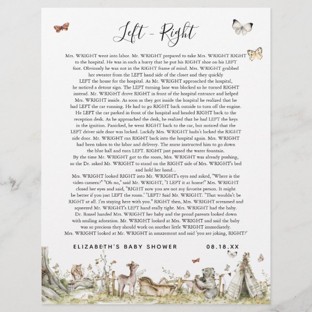 Left - Right | Baby Shower Game (Front)