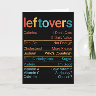 Leftovers Nutrition Facts Recipe Funny Thanksgivin Card