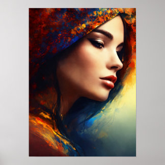 "Leftward Allure: A Lady's Charming Pose Captured  Poster