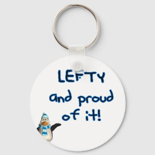Lefty and Proud! With penguin in blue & black Key Ring