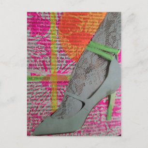 Leg in White Lace and Heels Mixed Media Collage  Postcard