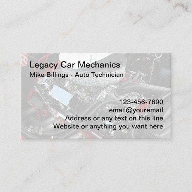 Legacy Automotive Retro Car Technician Business Card (Front)