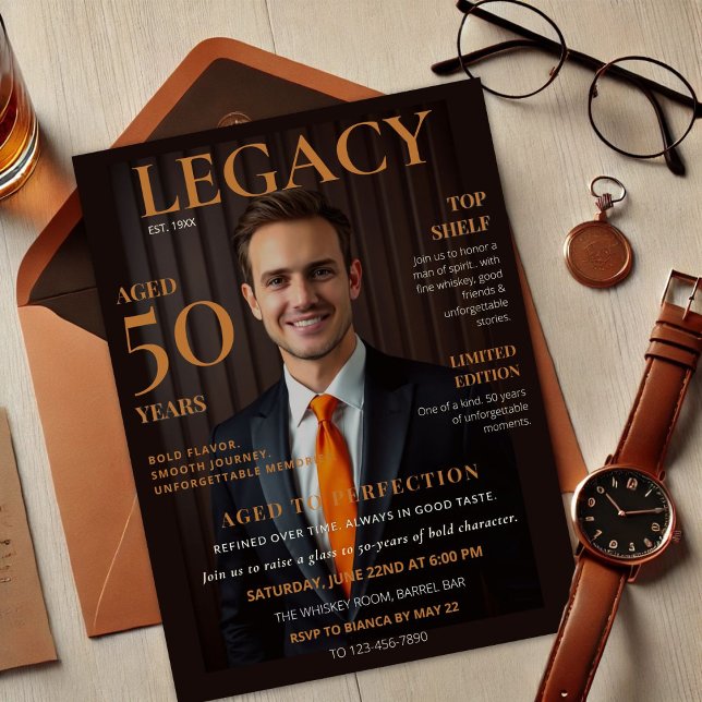 Legacy Birthday Design for Him – Whiskey Label  Invitation (Creator Uploaded)