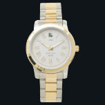 Legacy Gold Clover Custom Mens Anniversary Gift Watch<br><div class="desc">Celebrate your shared milestones with the Legacy mens watch from the Gilded Clover series. This gallery-grade 40mm timepiece features a high-precision Roman numeral dial set against a minimalist Oatmeal face. Anchored by the signature gold-leaf 3 1 clover status marker, it is fully personalizable with his name and a custom message....</div>