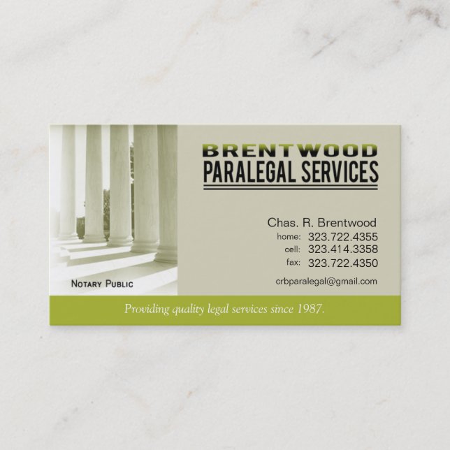 Legal1 Paralegal Law Office Services Notary Public Business Card (Front)