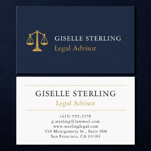 Legal Advisor Navy Blue Gold Business Card