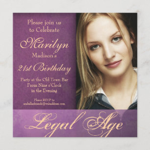 Legal Age 21st Birthday Elegant Purple Grunge Invitation