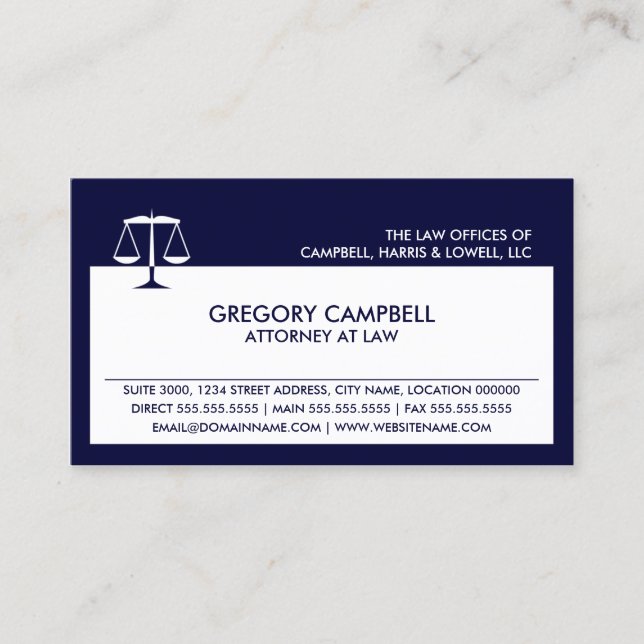 Legal Attorney Navy Blue Business Card (Front)