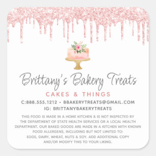 Legal Blush Pink Bakery Cake Glitter Drips Dessert Square Sticker