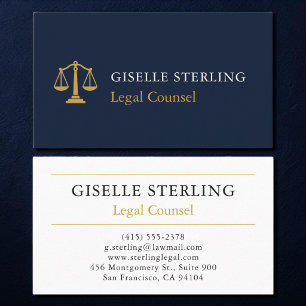 Legal Counsel Navy Blue Gold Business Card