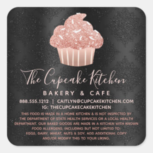 Legal Cupcake Rose Gold Glitter on Black Damask Square Sticker