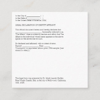 Legal Declaration of Identification Affidavit Enclosure Card