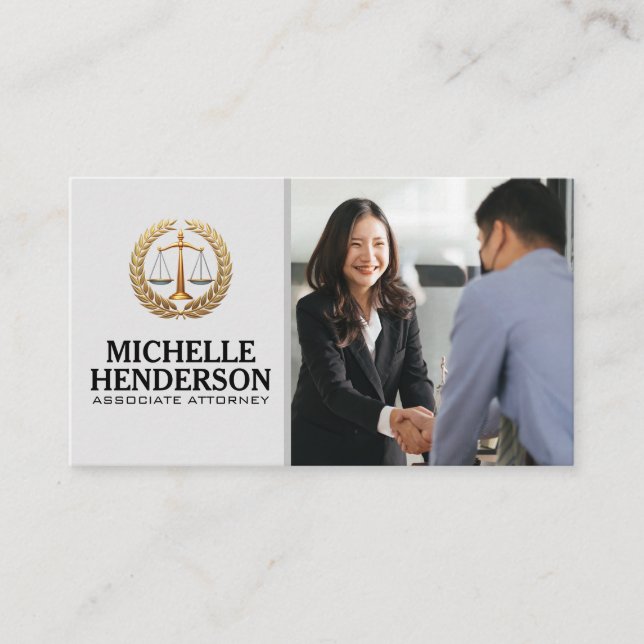 Legal Justice Logo | Business Deal Hand Shake Card (Front)