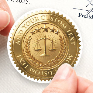 Legal Notary Scales Of Justice Custom 3D Foil Gold Classic Round Sticker