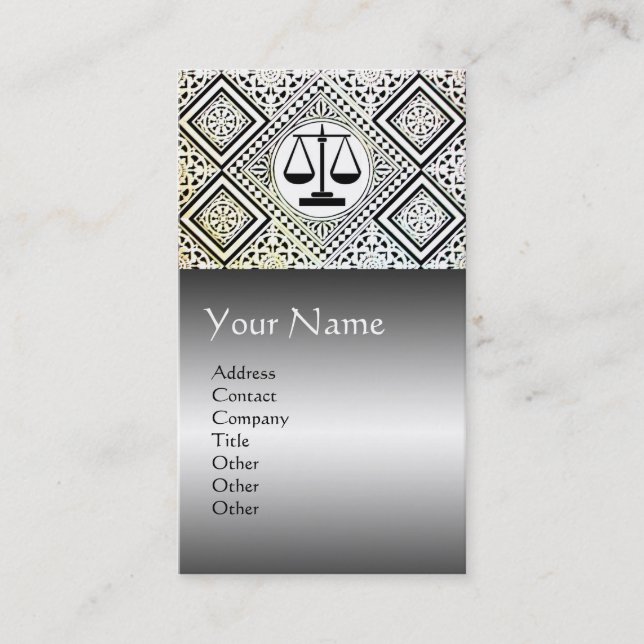 LEGAL OFFICE,ATTORNEY DAMASK Black White Grey Business Card (Front)