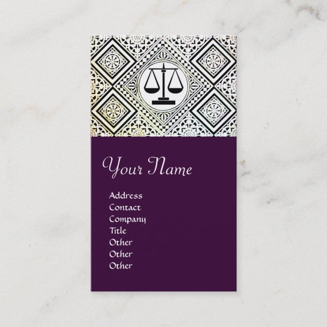 LEGAL OFFICE, ATTORNEY DAMASK purple Business Card (Front)