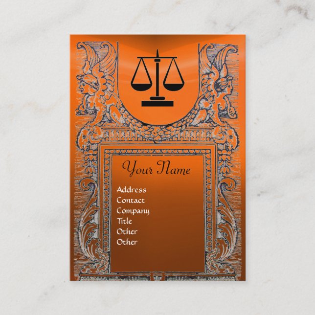 LEGAL OFFICE, ATTORNEY Monogram yellow orange Business Card (Front)