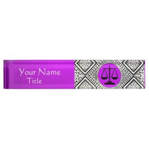 LEGAL OFFICE, ATTORNEY PURPLE  WHITE DAMASK NAMEPLATE