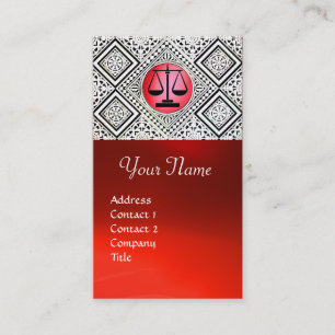 LEGAL OFFICE, ATTORNEY RED BLACK WHITE DAMASK BUSINESS CARD