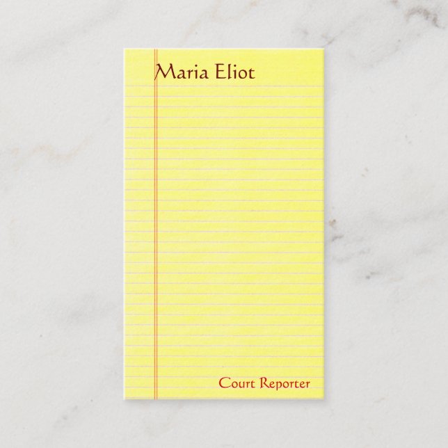 Legal Pad (court reporter, law clerk, legal) Business Card (Front)