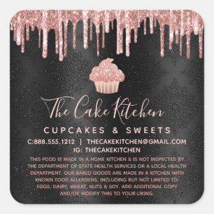 Legal Rose Gold Cupcake Glitter Drips on Black Square Sticker