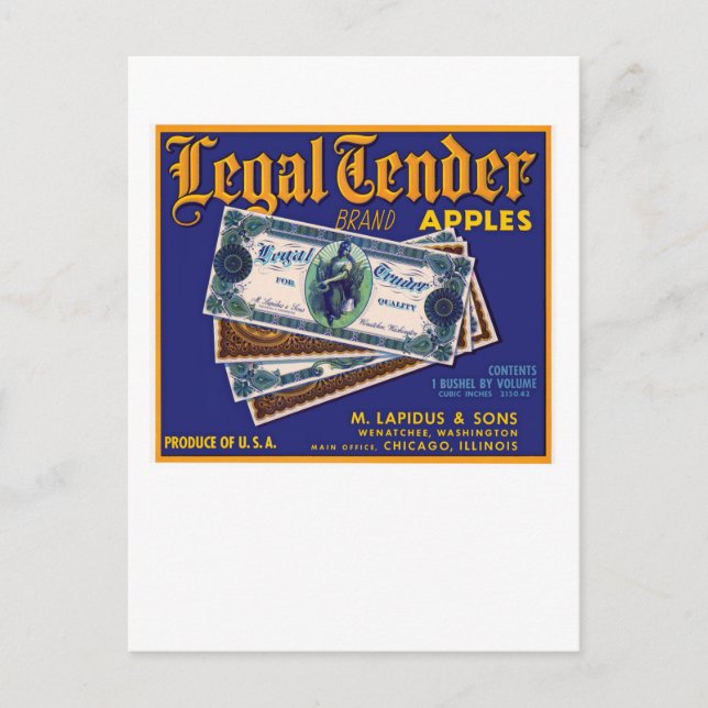 Legal Tender Apples Postcard (Front)