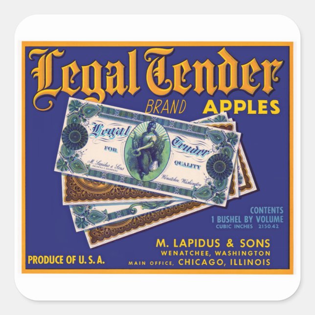 Legal Tender Apples Square Sticker (Front)