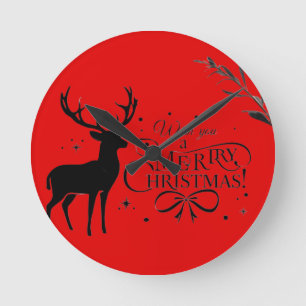 legant Christmas Reindeer Art with Holiday Wishes Round Clock
