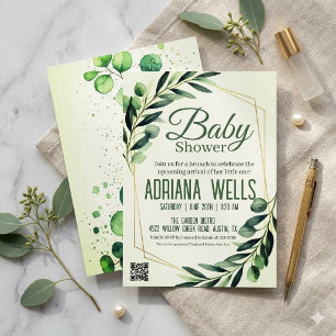 legant Eucalyptus & Gold Geometric Baby Shower Invitation