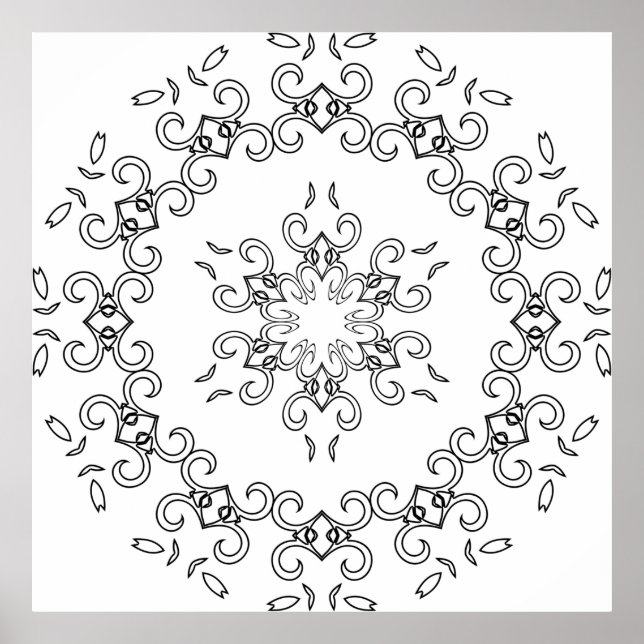 legant Scrollwork Mandala with Leaf Flourishes Poster (Front)