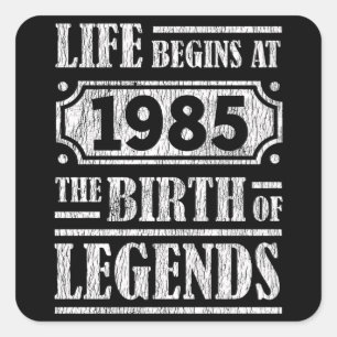 Legend Born in 1985 Retro Vintage Birthday Gift Square Sticker
