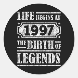 Legend Born in 1997 Retro Vintage Birthday Gift Classic Round Sticker