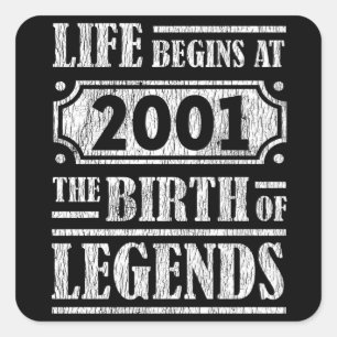 Legend Born in 2001 Retro Vintage Birthday Gift Square Sticker