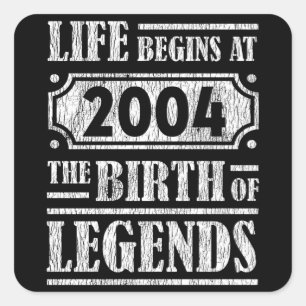Legend Born in 2004 Retro Vintage Birthday Gift Square Sticker